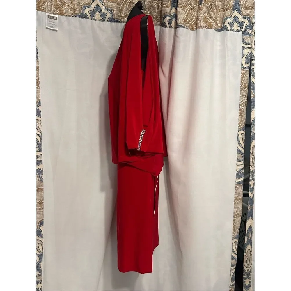 Beautiful‎ NEW WITH TAGS 1990s Cache Red Satin Batwing Cutout Draped Dress XS